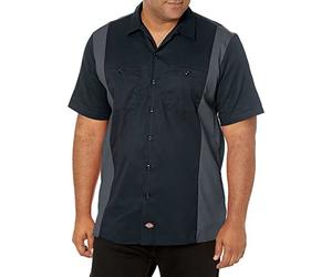 Dickies Men's Two Tone Work Regular Fit Short Sleeve Casual Shirt, Black (Black/Charcoal), Large