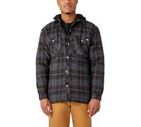 Dickies Men's Water Repellent Flannel Hooded Shirt Jacket, Black Charcoal Ombre Plaid, L