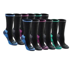 Dickies Women's Dri-Tech Essential Moisture Control Crew Socks, Black Assorted (12 Pairs), M