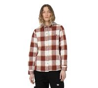 Dickies Women's Fleece Hooded Flannel Shirt Jacket, Fired Brick Camp Plaid, M