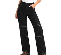 Dickies Womens Work Pants - High Waisted Relaxed Fit Contrast Stitch Business Casual Double Knee Work Pants with Pockets, Black, 6