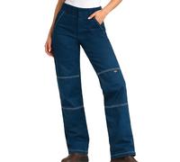 Dickies Womens Work Pants - High Waisted Relaxed Fit Contrast Stitch Business Casual Double Knee Work Pants with Pockets, Pond Blue, 10