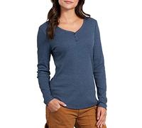 Dickies Women's Long-Sleeve 3-Button Henley Shirt, Dark Denim, Medium