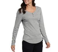 Dickies Women's Long-Sleeve 3-Button Henley Shirt, Graphite Single Dye, Medium