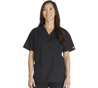 Dickies Women's Plus EDS Signature Scrubs 86706 Missy Fit V-Neck Top (Size 2X-5X), Black, XX-Large