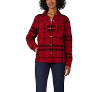 Dickies Women's Quilted Flannel Jacket Work Utility Button Down Shirt, English Red Black Plaid, S