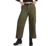 Dickies Womens Wide Leg Cargo Pants - Regular Fit High Waisted Cropped Length Casual Pants for Women Fashion Utility Workwear, Stonewashd Military Green, 6