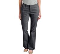 Dickies Women's Flat Front Stretch Twill Pant Slim Fit Bootcut Khakis, Charcoal, 18