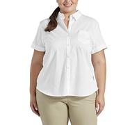 Dickies Women's Stretch Poplin Button-Up Short Sleeve Shirt Work Utility, White, One Size