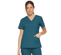 Dickies womens86806Eds Signature Mock Wrap Top with Multiple Instrument Loop Short Sleeve Medical Scrubs Shirt - Blue - Small