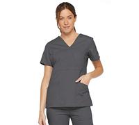 Dickies womens86806Eds Signature Mock Wrap Top with Multiple Instrument Loop Short Sleeve Medical Scrubs Shirt - Gray - Small
