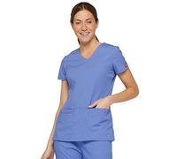 Dickies womensMultiple Patch PocketsEds Signature V-Neck Top with Multiple Patch Pockets Short Sleeves Medical Scrubs Shirt - Blue - X-Large