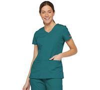 Dickies womensMultiple Patch PocketsEds Signature V-Neck Top with Multiple Patch Pockets Short Sleeves Medical Scrubs Shirt - Blue - Large