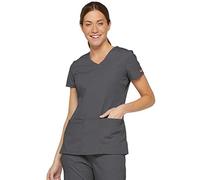 Dickies womensMultiple Patch PocketsEds Signature V-Neck Top with Multiple Patch Pockets Short Sleeves Medical Scrubs Shirt - Gray - Medium