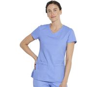 Dickies womensMultiple Patch PocketsEds Signature V-Neck Top with Multiple Patch Pockets Short Sleeves Medical Scrubs Shirt - Blue - XX-Small