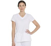 Dickies womensMultiple Patch PocketsEds Signature V-Neck Top with Multiple Patch Pockets Short Sleeves Medical Scrubs Shirt - White - XX-Small
