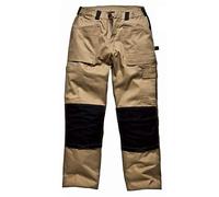 Dickies Work Trouser 100% Cotton Cordura Kneepad Pockets Cargo Hammer Loop Hip Pockets Ruler Pocket Side Elastication 30-40 (38R, Khaki/Black)
