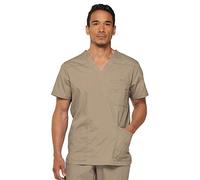 Dickies Xtreme Stretch Men's V-Neck Scrub Top, Khaki, S