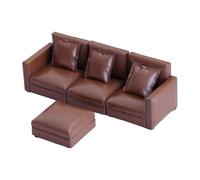 Dickly 1:12 Miniature Dollhouse Corner Sofa with Footrest, Mini Couch Model for Micro Landscape Life Scenes Layout Role Play, brown