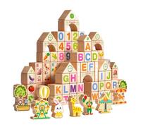 Dickly 100 Pieces Wooden Building Blocks for Children, Educational Toys with Letters And Numbers for Preschool Children, Barrel Packaging