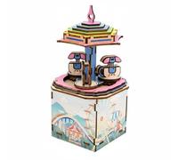 Dickly 3D Model DIY Assembly Music Box Whirligig Rotating Craft Structure Handmade Decorative Display Suitable for Bedside Table Shelves Teens, Morning Carousel BYH912