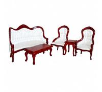 Dickly 5 Pieces Wood Miniature Living Room Set 1:12 Scale European-Style Dollhouse Furniture Set Turned Legs Mini Wooden Sofa Model for Diorama Makers