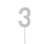 Dickly Alloy Cake Topper Numerical Rhinestone Pick Elegant Birthday Decoration Reusable Anniversary Souvenir Suitable for Birthday Party Anniversary Event, Silver, Alloy Number 3
