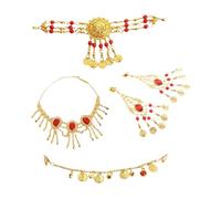 Dickly Belly Dance Jewelry Set Vintage Head Chain for Halloween Carnival Performances, Clip Earrings
