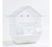 Dickly Bird Cage House Portable Iron Wire Stable Habitat Double Perch Removable Tray Practical Bird Enclosure Suitable for Canary Cockatiel Home, White, White
