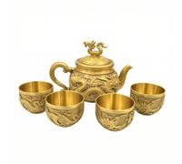 Dickly Brass Teapot with Dragon Lid Ornate Embossed Relief Vintage Tea Maker Decorative Collectible Centerpiece for Traditional Tea Display Shelf Cabinet, Style to 2