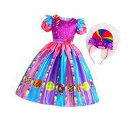 Dickly Candy Dress for Girls Rainbow Dress Colorful Princess Dress Lollipop Dress with Headband for Themed Party Cosplay Carnival Halloween, 130