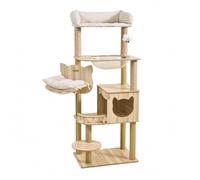 Dickly Cat Climbing Structure Multi Level Cat Activity Tree Enclosed Cat House Acrylic Hanging Hammock Scratching Sturdy Wooden Construction with Sisal Posts, 40 60 150cm