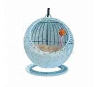 Dickly Cat Hammock Wicker Bed Lounger Nest With Semi Enclosed Round Shell And Elevated Hanging Ventilated Resting handwoven pe wicker and metal frame, Blue