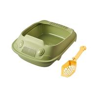 Dickly Cat Litter Tray Open Air High Sided Cat with Scooper Dropped Resistant PP Material Easy to Clean Suitable for Kitten Indoor Potty Use, Green 30x41x16cm