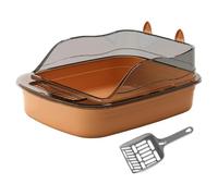 Dickly Cat Litter Tray, Pet Sandbox with Semi-open Design And High Rim for Easy Cleaning, Suitable for Indoor Cats And, brown