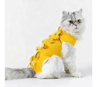 Dickly Cat Recovery Suit With Secure Tie-Back Fastening Lightweight Polyester Build Full Torso Wrap Recovery Clothing For Feline Comfort Suitable For Home Use Pet Recovery, Yellow, Yellow