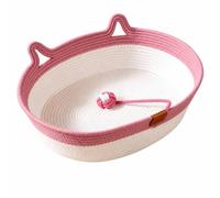 Dickly Cat Woven Nest Pet Bed Basket Cradle Lounger With Raised Walls Rope Ball Toy Cotton Rope Craft Clean Lined Interior suitable for indoor cats and small, Pink, Small 45 30cm