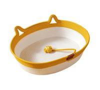 Dickly Cat Woven Nest Pet Bed Basket Cradle Lounger With Raised Walls Rope Ball Toy Cotton Rope Craft Clean Lined Interior suitable for indoor cats and small, Yellow, Small 45 30cm