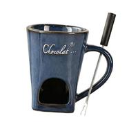 Dickly Ceramic Chocolate Fondue Mug,Mini Chocolate Melting Cup with Fork,145ml Candy Hot Pot for Cheese Chocolate Butter,Retro Blue