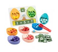 Dickly Children Arithmetic Aid Wooden Dinosaur Egg Counting Toy With Number Matching Board Beads Spoon And Tongs sturdy suitable for preschool learning classroom activities home