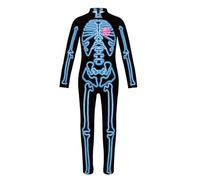 Dickly Children Glow Costume Skeleton Bodysuit Luminous Jumpsuit Death Head Print Flexible Polyester Spandex Suitable for Cosplay Shows Active Play, T108-1076, M