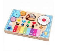 Dickly Children Learning Piano Activity Board Wooden Busy Board Keys Gear Wheels Push Buttons Shape Buttons Turntable Disc For Sensory Learning Suitable for preschool classroom travel playdates