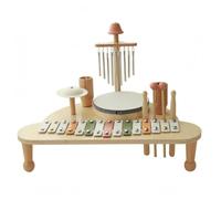 Dickly Children Music Learning Drum Set Wooden Percussion Table Toy Rhythm Center With Drum Cymbal Metal Keys And Chimes Compact Rounded Design Suitable for early education playroom home playdates