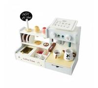 Dickly Coffee Set Wooden Coffee Shop Role With Coffee Maker Menu Board Order Card Storage Shelves Pretend Payment Dessert Pieces Water Based Paint Suitable for home activities gifting