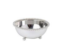 Dickly Dessert Bowl Metal Bowl Beaded Rim Footed Bowl Serving Bowl Wrought Iron Material with Rounded Feet and Polished Finish Compact 200ml for Fruit Salad, Silver, 9.5 Cm Diameter