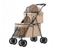 Dickly Double Deck Pet Carrier Pram Cart with Folding Frame and Mesh for Two Small Pets Metal and Oxford Cloth Build Suitable for Parks Sidewalks Short Trips, Brown, Coffee