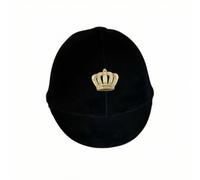 Dickly Equestrian Headgear Classic Riding Helmet With Precision Dial Velvet Lining Solid Rounded Dome Secure Chin Strap TPE Base suitable for daily training, Black, Gold Crown
