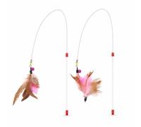 Dickly Feline Play Rod Cat Teaser Toy Feather Lure Bell Attachment Retractable Stick Wire Feather Action Reduces Destructive Behaviors suitable for indoor engagement pet, 2 pcs
