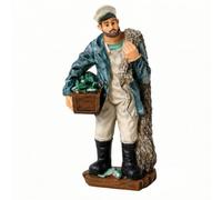 Dickly Figure Toy Nautical Sailor Figurine Statue Ornament Decor Resin Coastal Decor Sculpture With Rectangular Wood Look Base Suitable for bookshelf mantel, Mediterranean Fisherman With Fishing Net