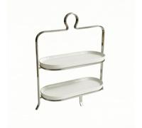 Dickly Freestanding Dessert Display Stand With Polished Stainless Steel Frame And Smooth Ceramic Trays For Presenting Pastries And Snacks Suitable For Dining , Silver , Two-tier